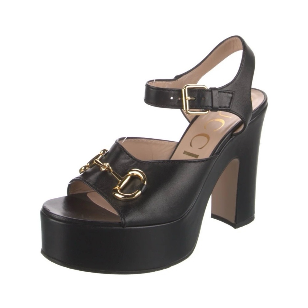 Gucci Black Platform Sandals with Horsebit